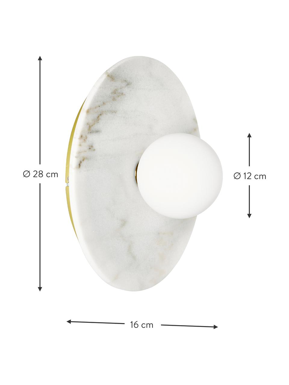 Aplique / Plafón de mármol Cehlani, Pantalla: vidrio opalino, Anclaje: mármol, Blanco, veteado, Ø 28 x Al 16 cm