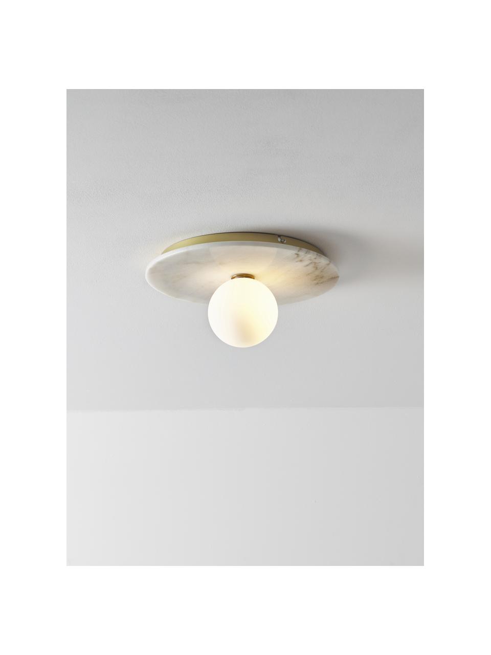 Lampada da parete e soffitto in marmo Cehlani, Paralume: vetro opale, Bianco marmorizzato, Ø 28 x Alt. 16 cm