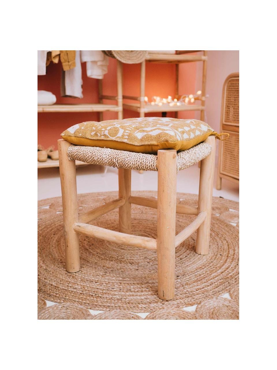 Cojín de asiento Boa, estilo boho, 100% algodón, Amarillo, blanco, An 40 x Al 4 cm