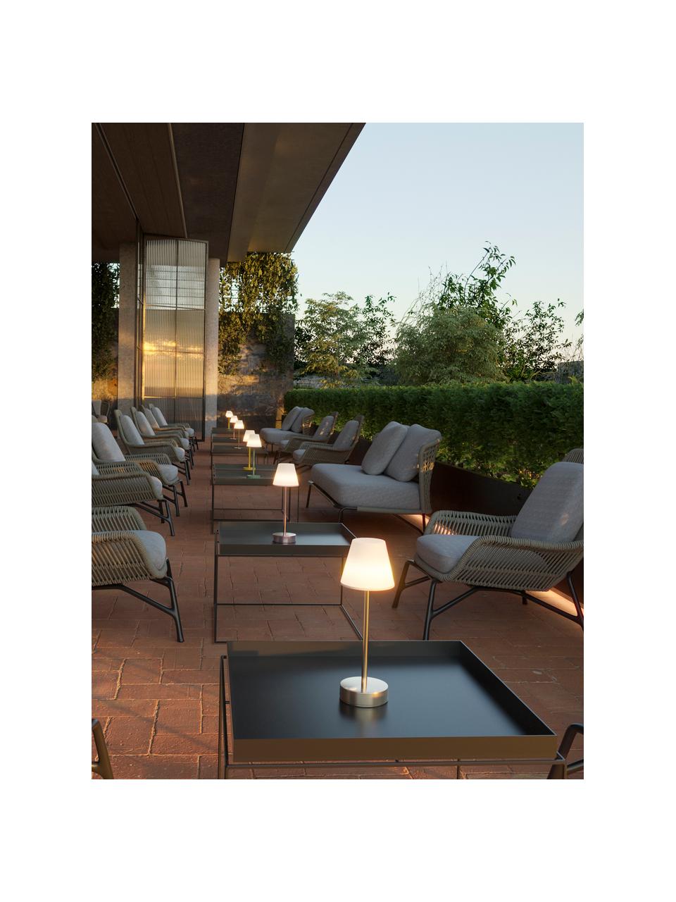 Mobiele dimbare LED outdoor tafellamp Lola met touchfunctie, Lampenkap: polypropyleen, Lampvoet: gecoat metaal, Wit, mint, Ø 11 x H 32 cm