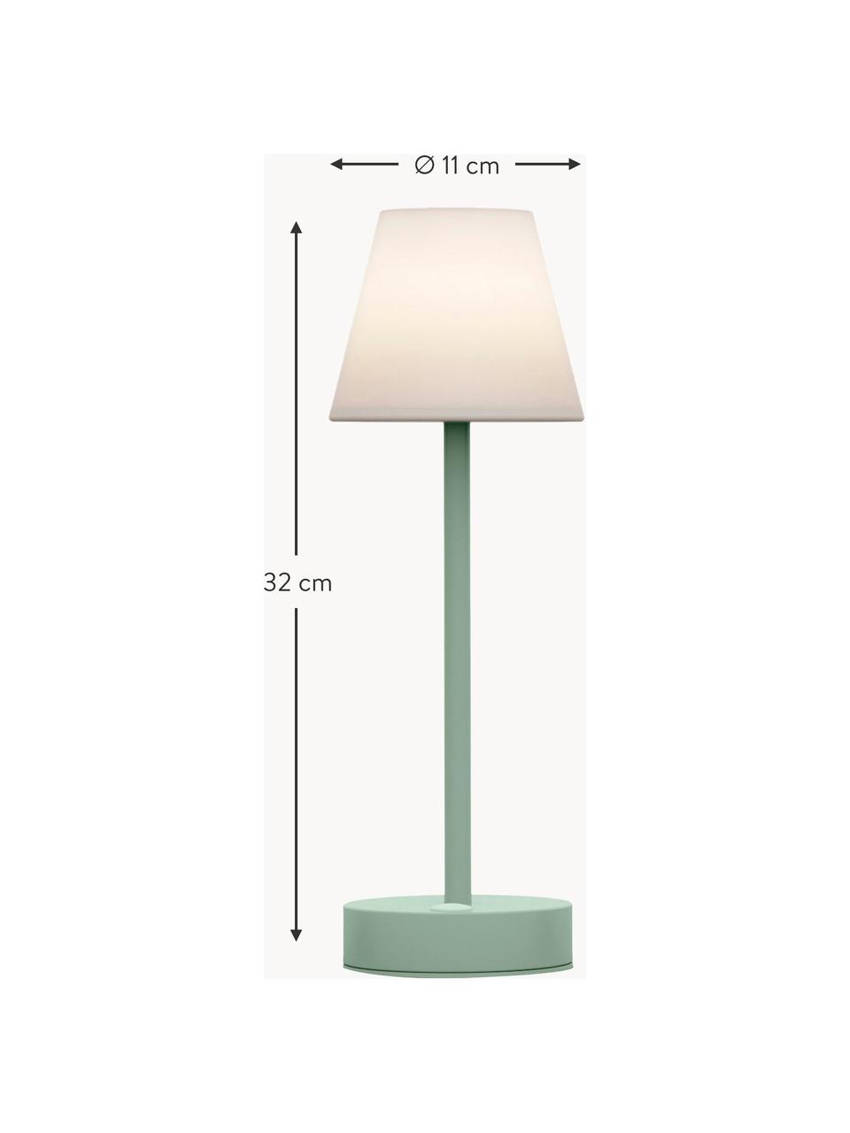 Lámpara de mesa LED para exterior regulable y táctil Lola, portátil, Pantalla: polipropileno, Blanco, verde menta, Ø 11 x Al 32 cm