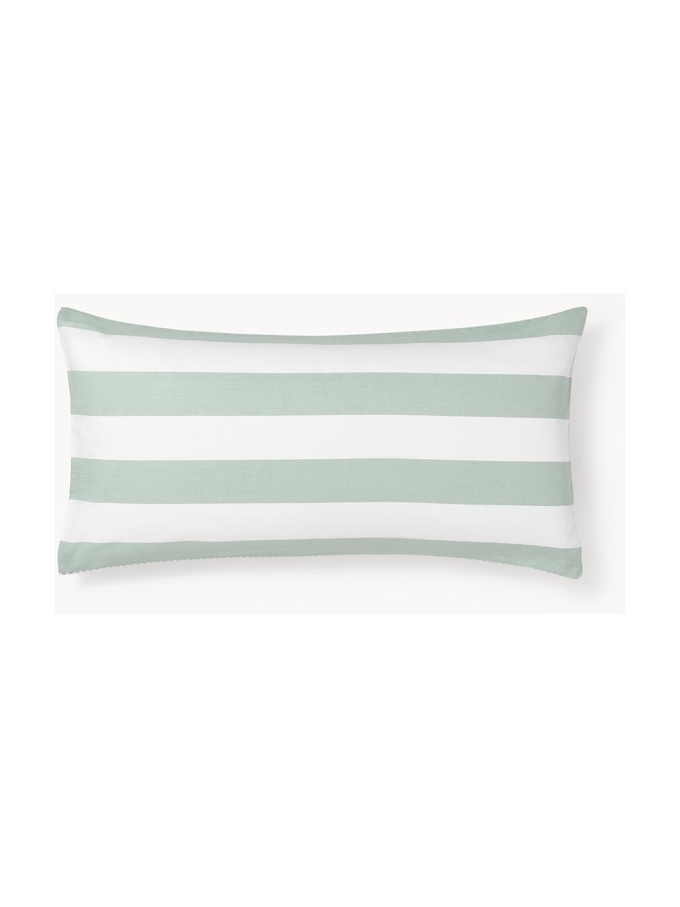 Funda de almohada doble cara de algodón a rayas Lorena, Verde salvia, blanco, An 40 x L 80 cm
