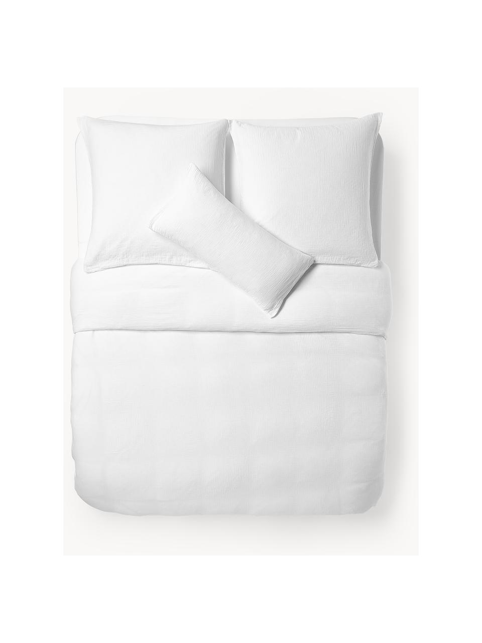 Funda nórdica muselina de algodón Odile, Blanco, Cama 90 cm (155 x 220 cm)