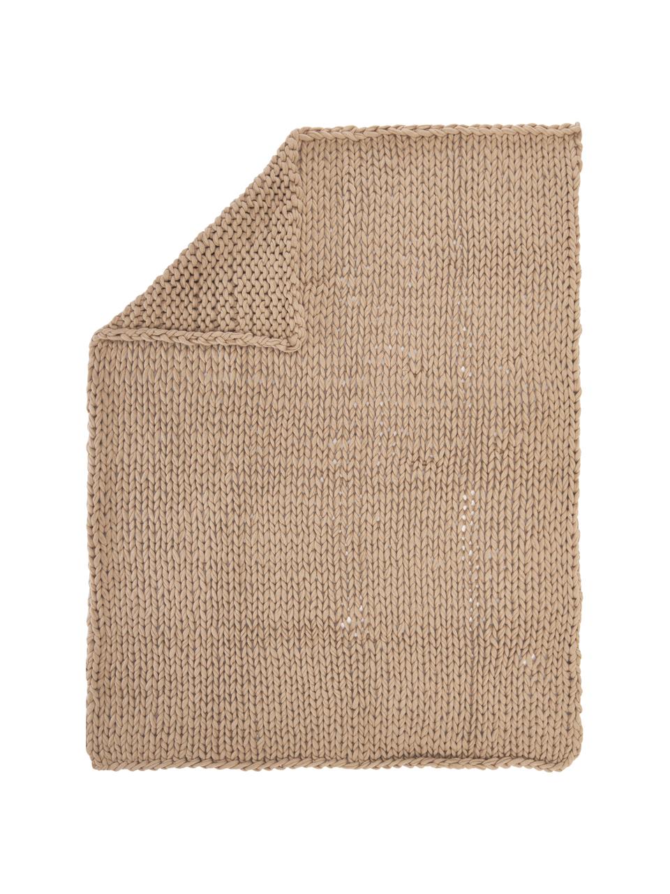 Manta artesanal de punto grueso Adyna, 100% poliacrílico, Beige, An 130 x L 170 cm
