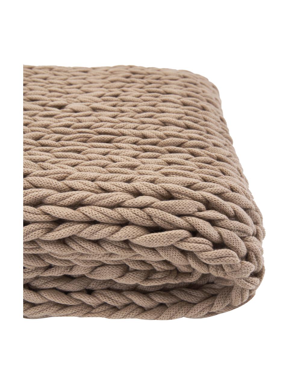 Coperta a maglia grossa beige fatta a mano Adyna, 100% poliacrilico, Beige, Larg. 130 x Lung. 170 cm