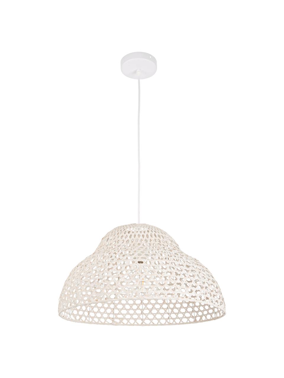 Hanglamp Astro van bamboehout, Lampenkap: bamboe, Baldakijn: gecoat metaal, Wit, Ø 50 x H 27 cm