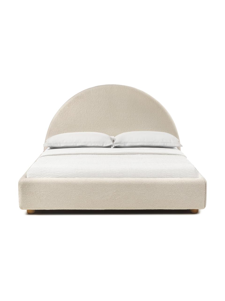 Letto imbottito in bouclé Ebba, Rivestimento: Teddy (100% poliestere) C, Piedini: legno di pino massiccio, Bouclé beige, Larg. 140 x Lung. 200 cm
