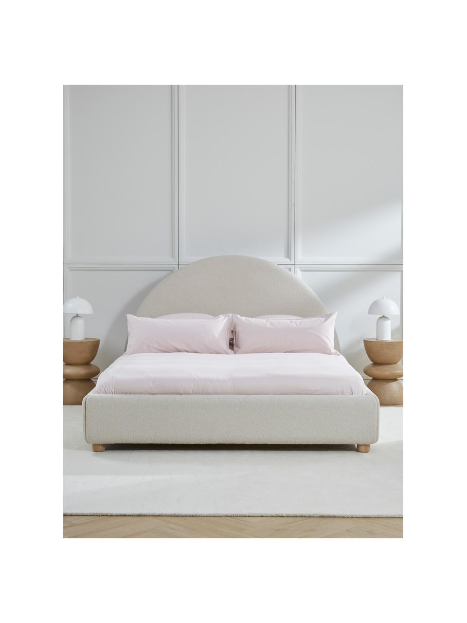 Letto imbottito in bouclé Ebba, Rivestimento: Teddy (100% poliestere) C, Piedini: legno di pino massiccio, Bouclé beige, Larg. 140 x Lung. 200 cm