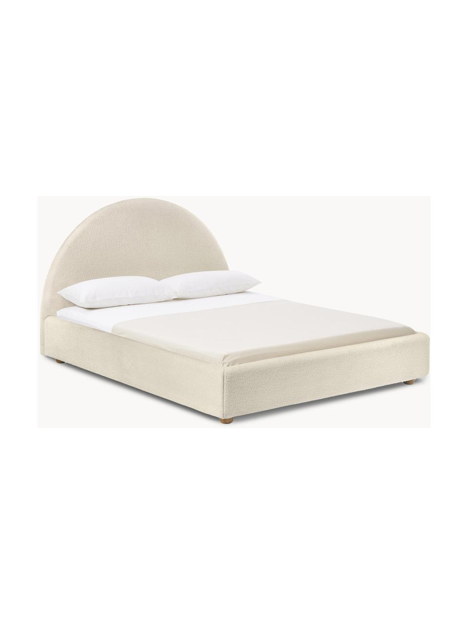 Cama tapizada en tejido bouclé Ebba, Funda: borreguillo (100% poliést, Estructura: madera de pino maciza y p, Patas: madera de pino macizo con, Borreguillo beige claro, An 140 x L 200 cm