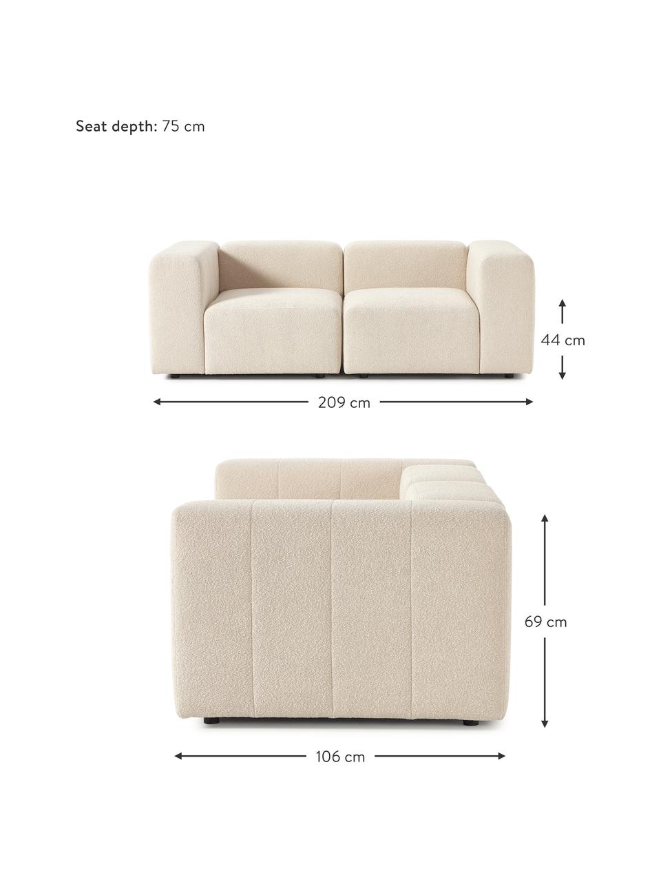 Sofa modułowa bouclé Lena (3-osobowa), Tapicerka: bouclé (93% poliester, 6%, Stelaż: drewno sosnowe, sklejka, , Nogi: tworzywo sztuczne, Beżowy bouclé, S 209 x G 106 cm