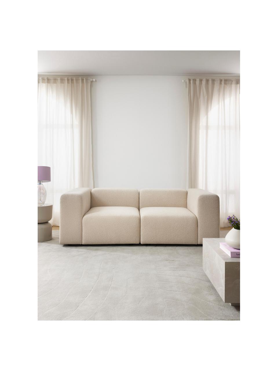 Divano componibile 3 posti in bouclé Lena, Rivestimento: bouclé (93% poliestere, 6, Struttura: legno di pino, compensato, Piedini: plastica, Bouclé beige chiaro, Larg. 209 x Prof. 106 cm