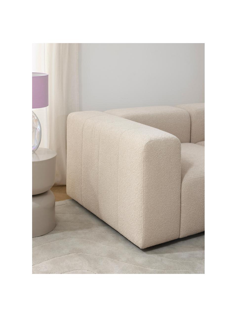 Divano componibile 3 posti in bouclé Lena, Rivestimento: bouclé (93% poliestere, 6, Rivestimento: cuscino in schiuma con an, Struttura: legno di pino, compensato, Piedini: plastica, Bouclé beige chiaro, Larg. 209 x Prof. 106 cm