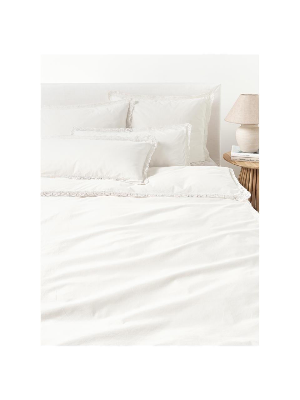 Taie d'oreiller en coton à volants Adoria, Blanc, larg. 65 x long. 65 cm