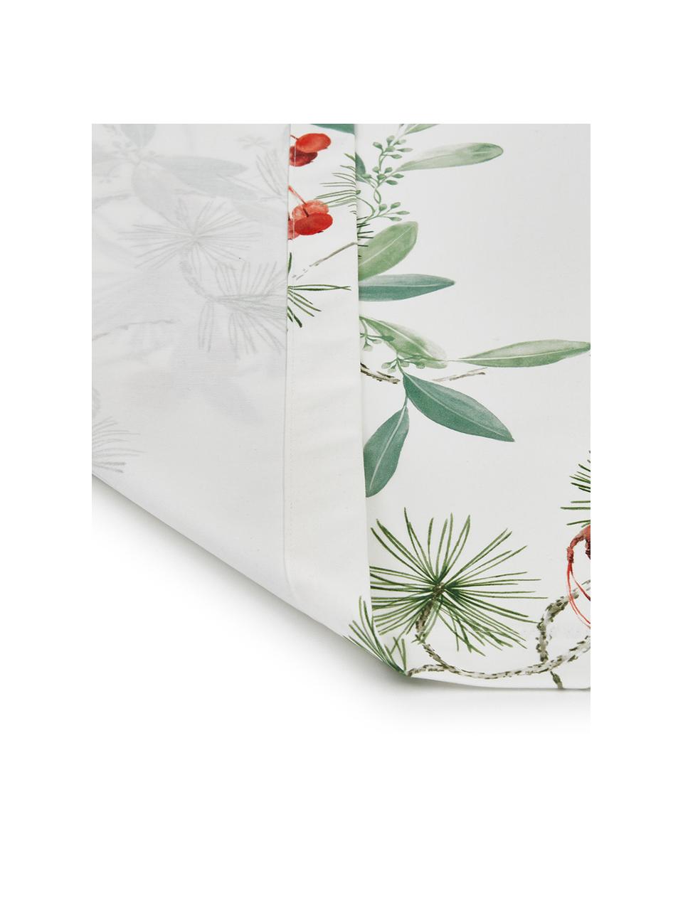Tafelloper Myrta, Katoen, Wit, groen, rood, 50 x 140 cm