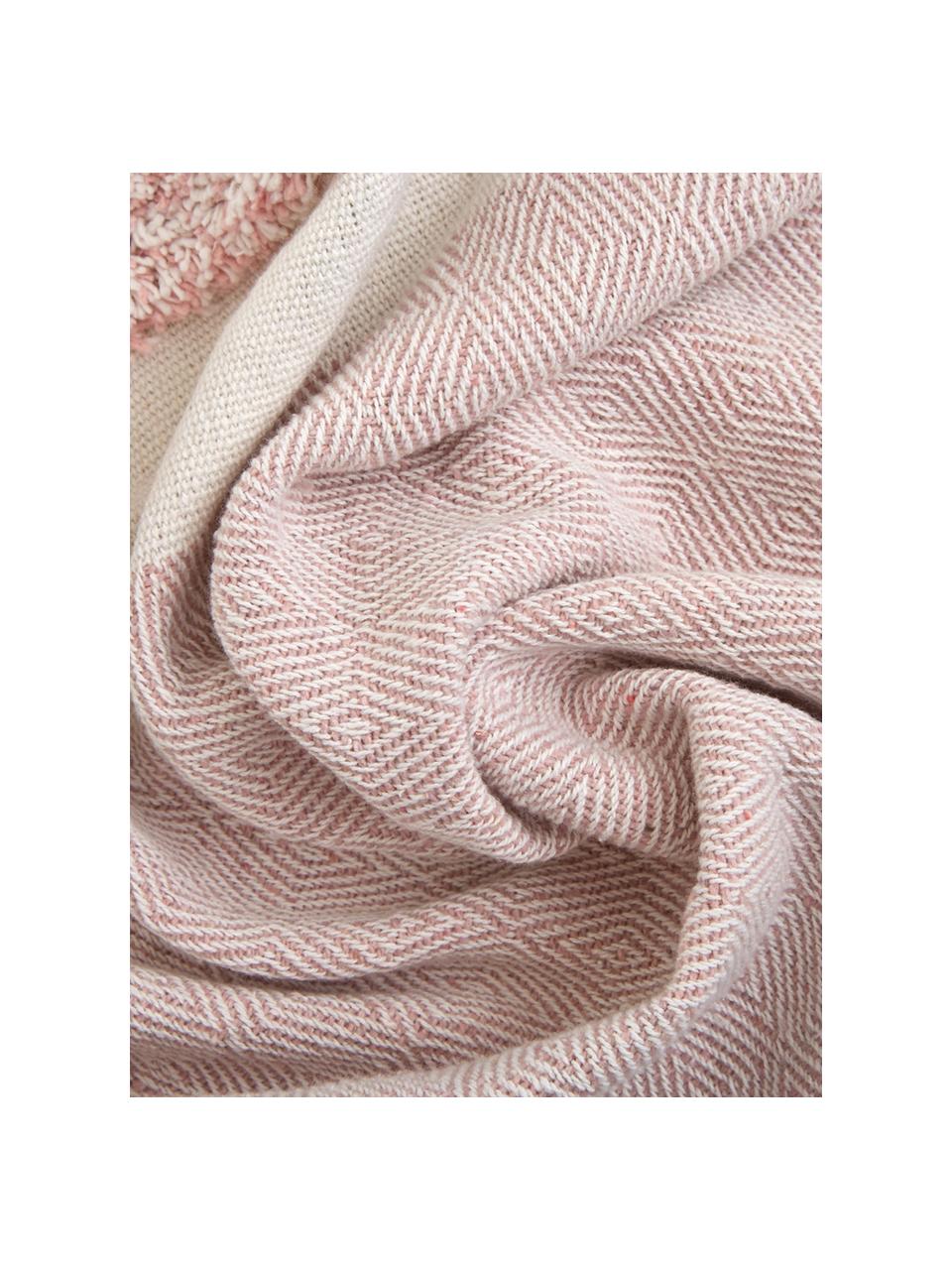 Plaid con motivo a rilievo Pimperlet, Cotone, Bianco latte, rosa, Larg. 125 x Lung. 150 cm