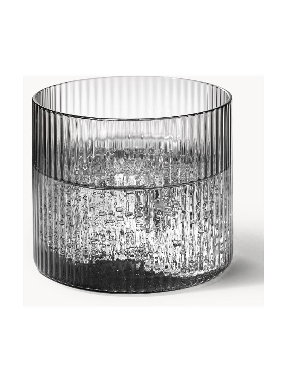 Verres à eau striés soufflés bouche Ripple, 4 pièces, Verre, soufflé bouche, Gris, transparent et haute brillance, Ø 8 x haut. 6 cm, 200 ml