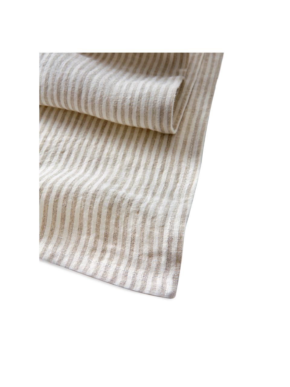 Camino de mesa de lino Alina, 100% lino con certificado European Flax, Beige a rayas, An 40 x L 140 cm
