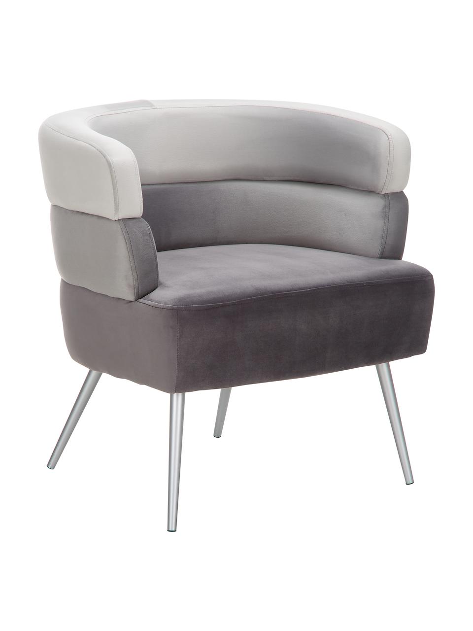 Sillón de terciopelo Sandwich, estilo retro, Tapizado: terciopelo de poliéster, Patas: metal recubierto, Terciopelo gris, An 65 x F 64 cm