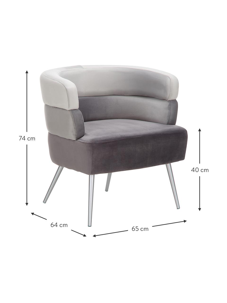 Samt-Sessel Sandwich im Retro-Design, Bezug: Polyestersamt, Beine: Metall, beschichtet, Samt Grau, B 65 x T 64 cm