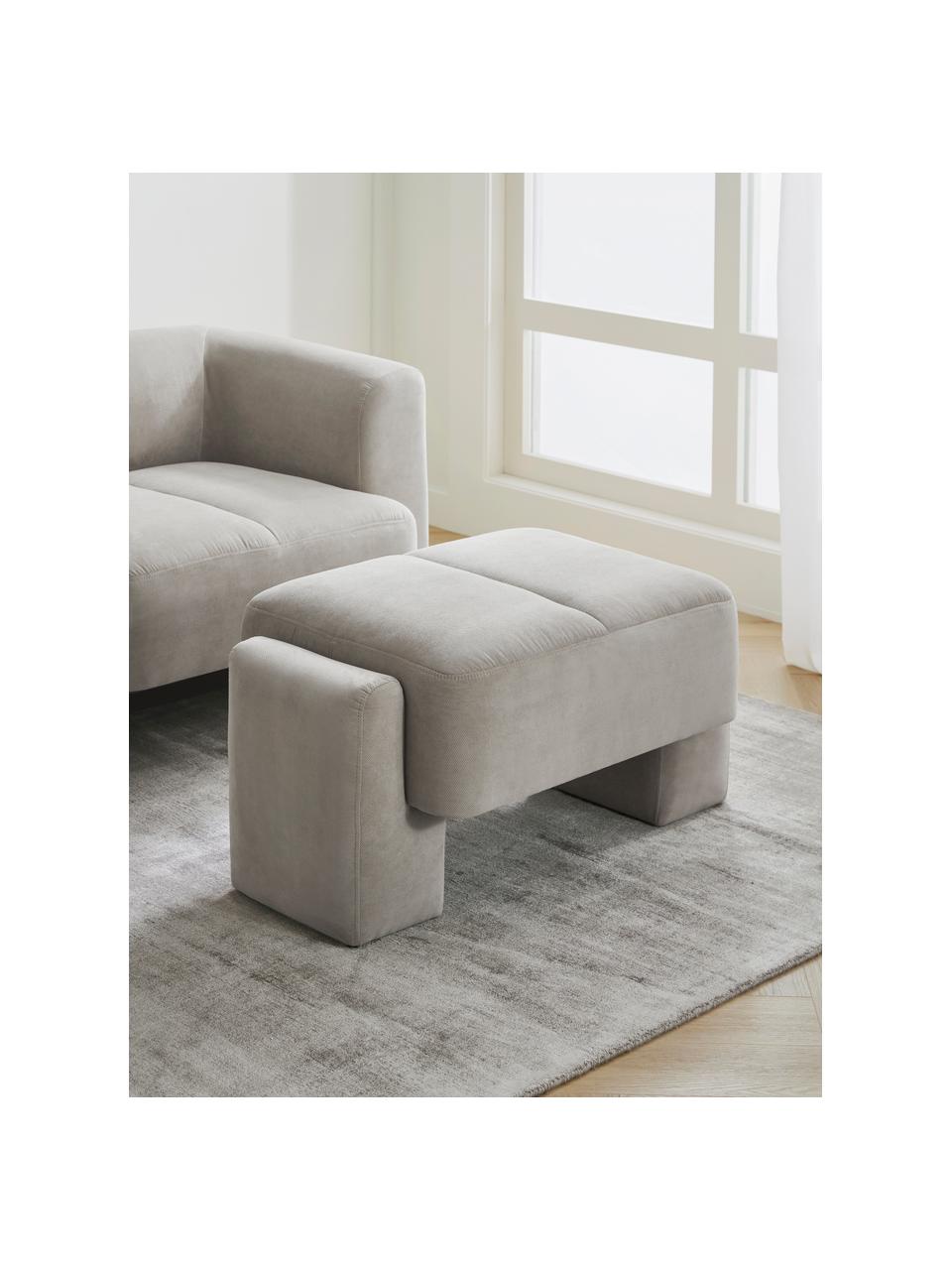 Sgabello da divano Bobi, Rivestimento: 88% poliestere, 12% nylon, Struttura: legno di pino massiccio, Tessuto grigio chiaro, Larg. 90 x Prof. 55 cm