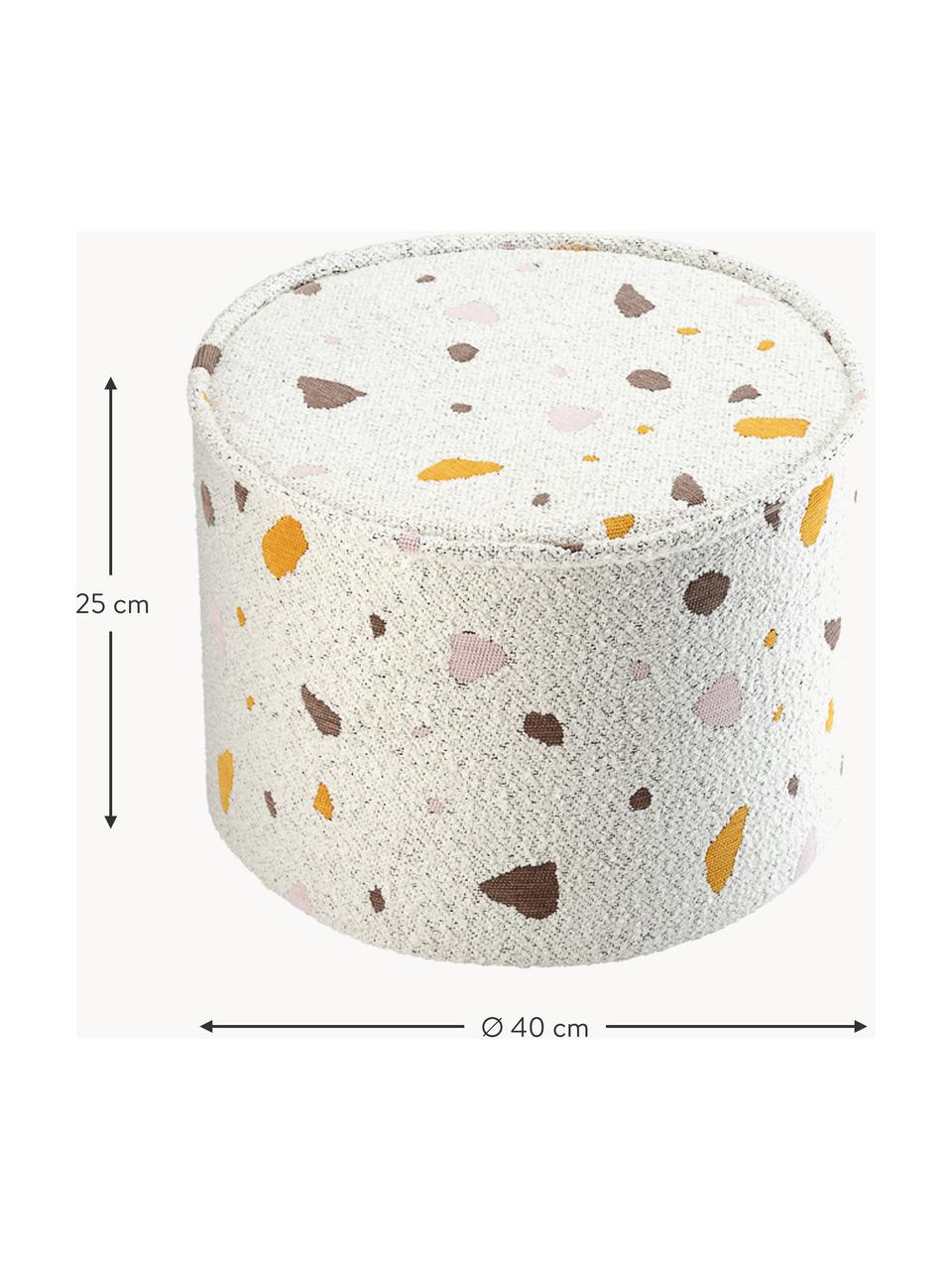 Pouf en bouclette pour enfants fait main Sugar, Ø 40 cm, Bouclette blanche, aspect terrazzo, Ø 40 x haut. 25 cm