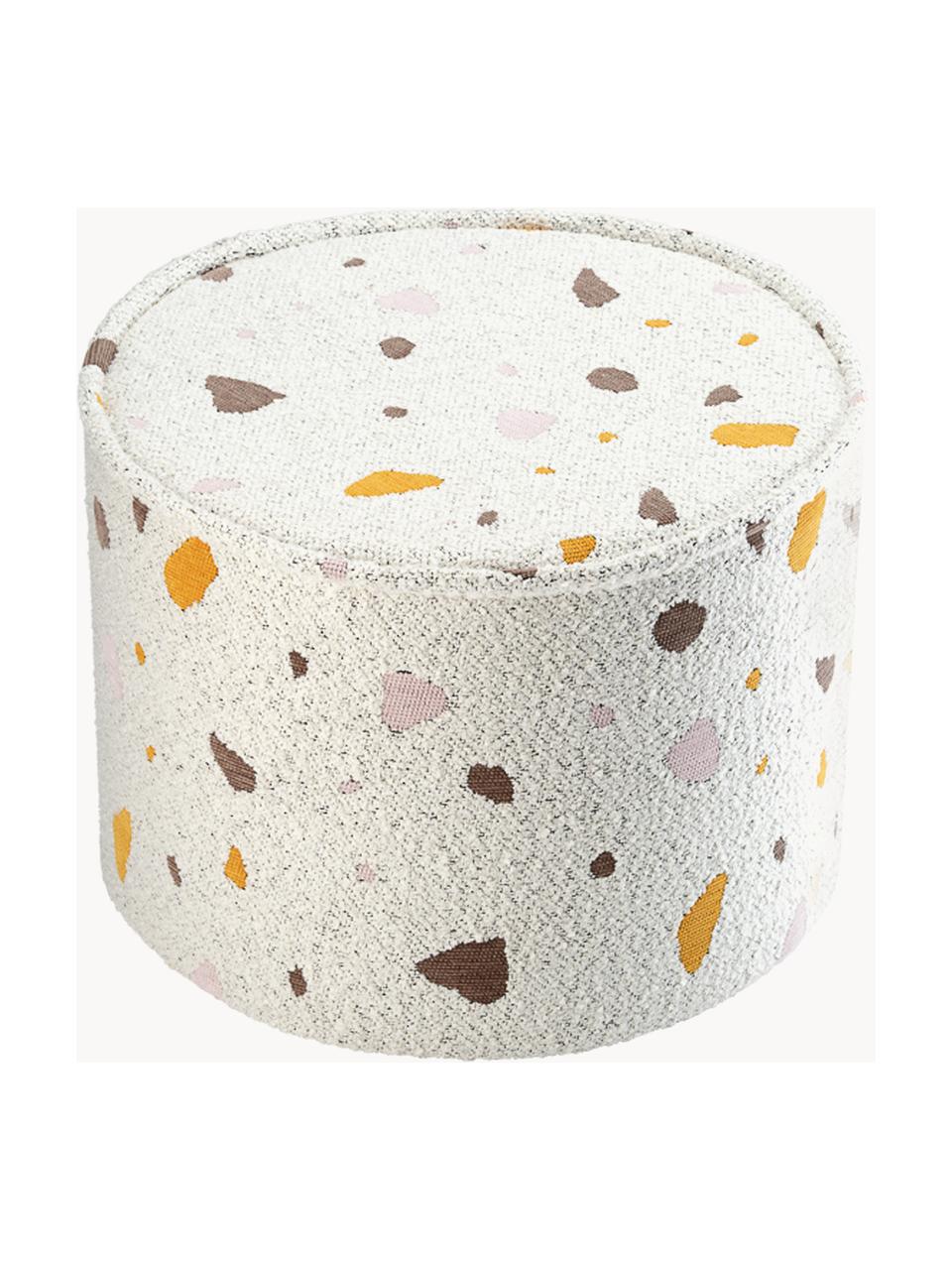 Pouf en bouclette pour enfants fait main Sugar, Ø 40 cm, Bouclette blanche, aspect terrazzo, Ø 40 x haut. 25 cm