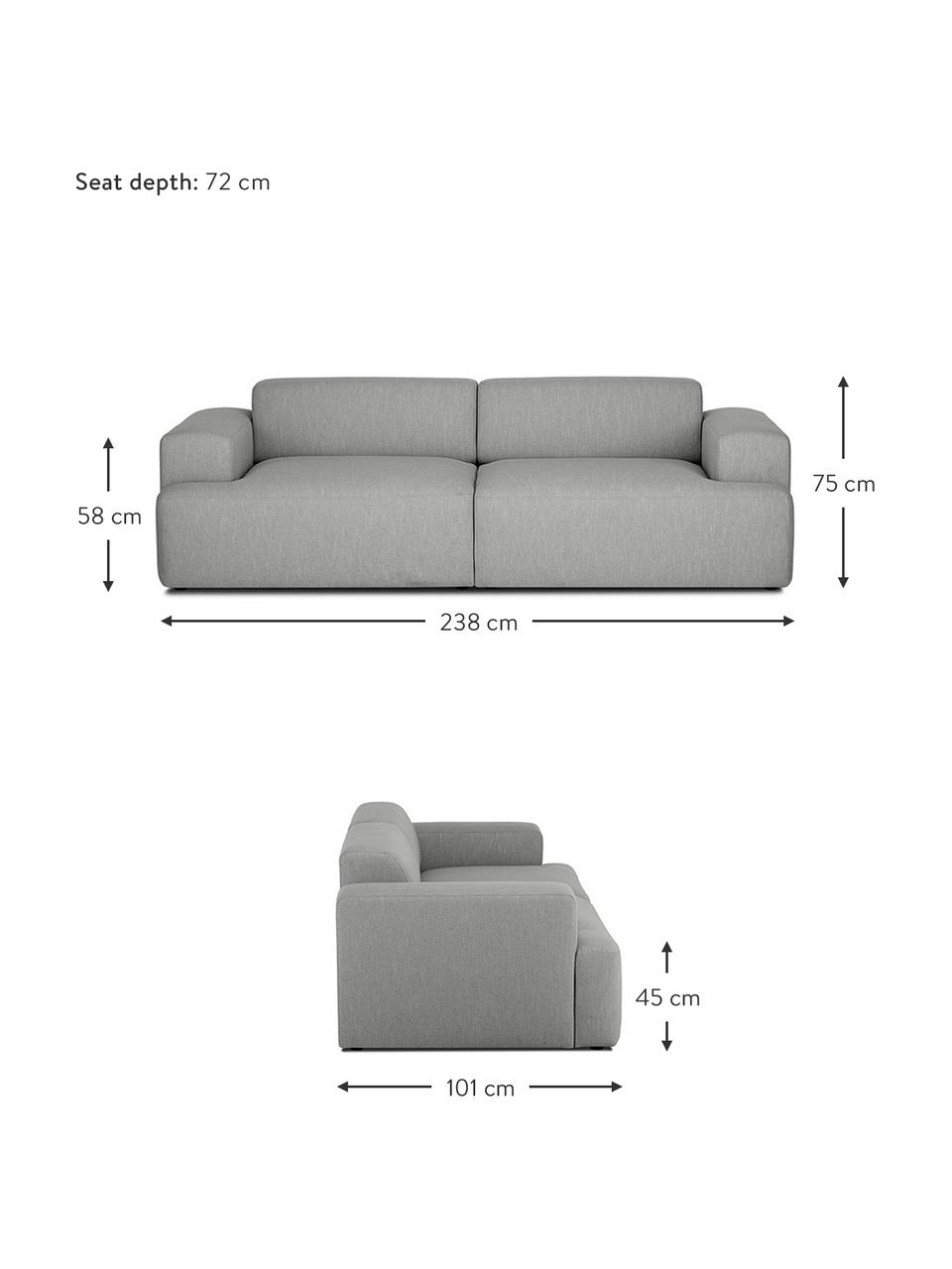 Divano 3 posti Melva, Rivestimento: 100% poliestre Con 35.000, Struttura: legno di pino massiccio, , Piedini: plastica, Tessuto grigio, Larg. 238 x Prof. 101 cm