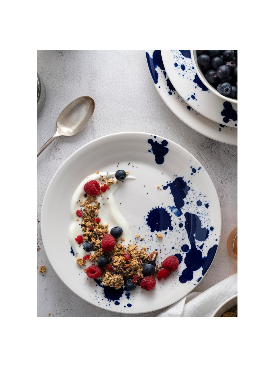 Set di 6 piatti da colazione in porcellana Pacific Blue, Porcellana, Bianco, blu scuro, Ø 24 cm