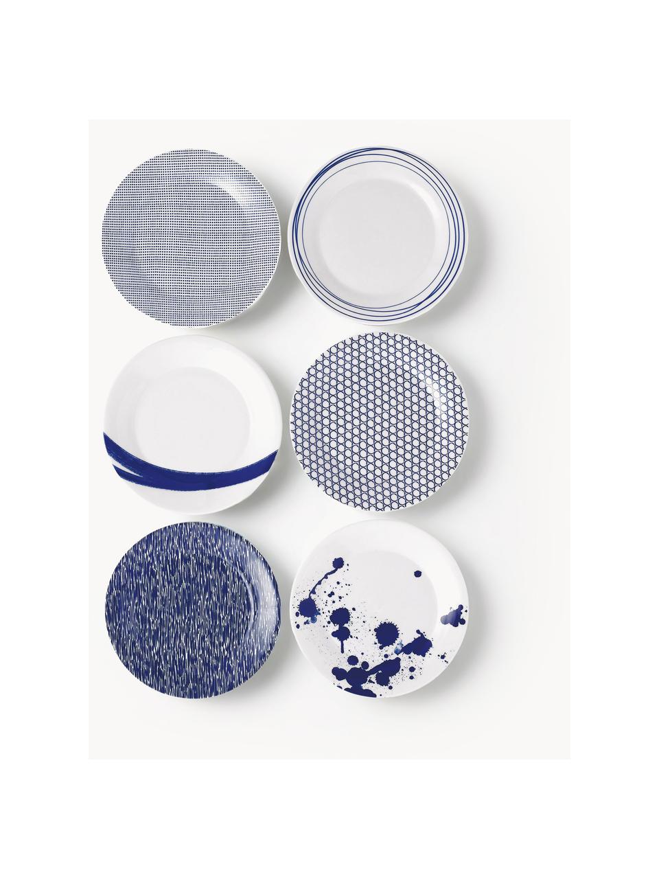 Súprava raňajkových tanierov z porcelánu Pacific Blue, 6 dielov, Porcelán, Biela, tmavomodrá, Ø 24 cm