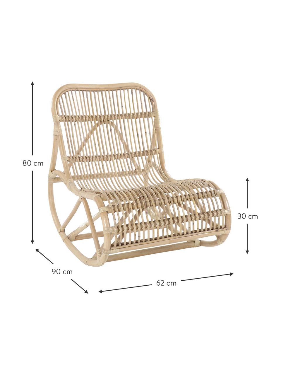 Fauteuil à bascule en rotin Kim, Rotin, matière brute, Rotin, larg. 62 x prof. 90 cm