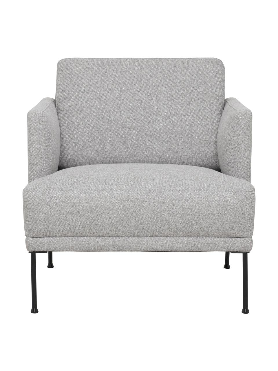 Fotel z metalowymi nogami Fluente, Tapicerka: 80% poliester, 20% ramia , Stelaż: lite drewno sosnowe z cer, Nogi: metal malowany proszkowo, Jasnoszara tkanina, S 74 x G 85 cm