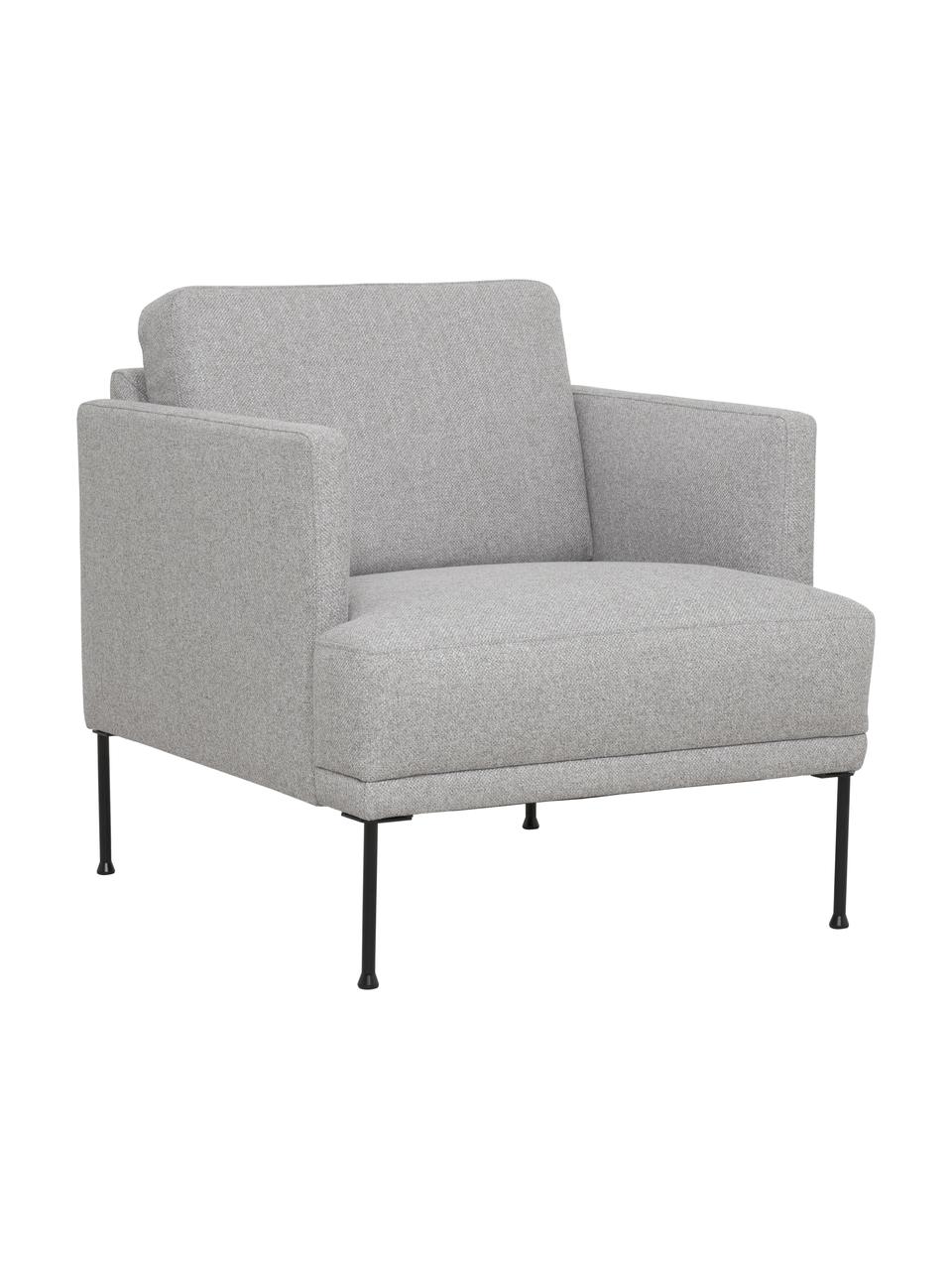 Fauteuil Fluente met metalen poten, Bekleding: 80% polyester, 20% ramie., Frame: massief grenenhout, FSC-g, Poten: gepoedercoat metaal., Geweven stof lichtgrijs, B 74 x D 85 cm