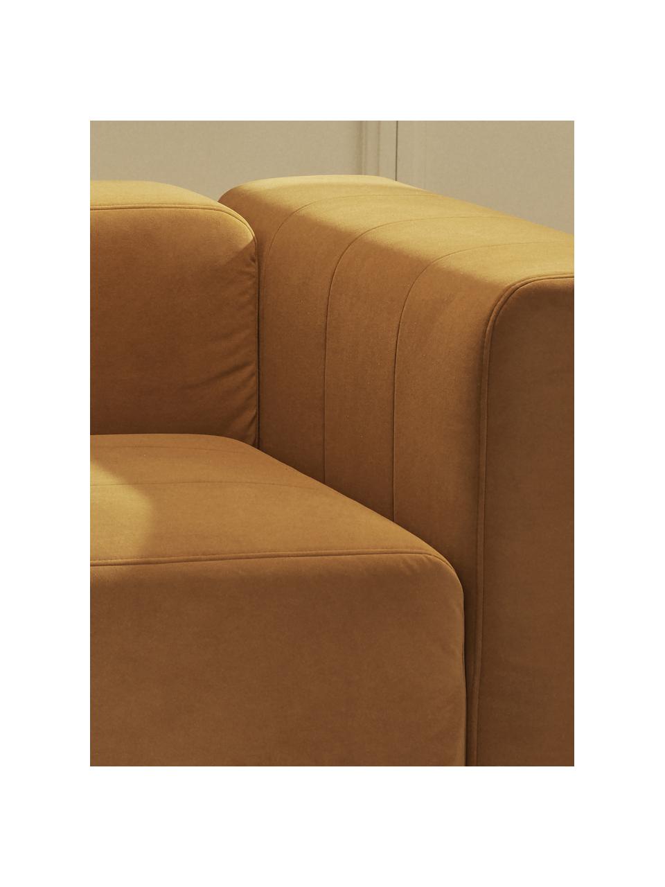 Module d'angle en velours Lena, Velours orange, larg. 105 x prof. 106 cm, méridienne à gauche