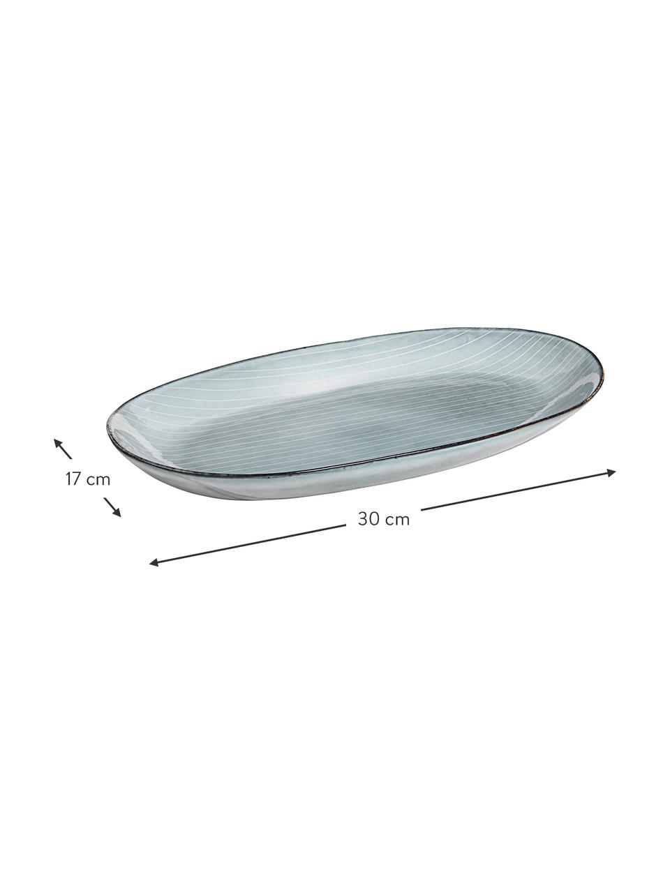 Piatto da portata fatto a mano Nordic Sea lung. 30 cm, Gres, Grigio, tonalità blu, Lung. 30 x Larg. 17 cm