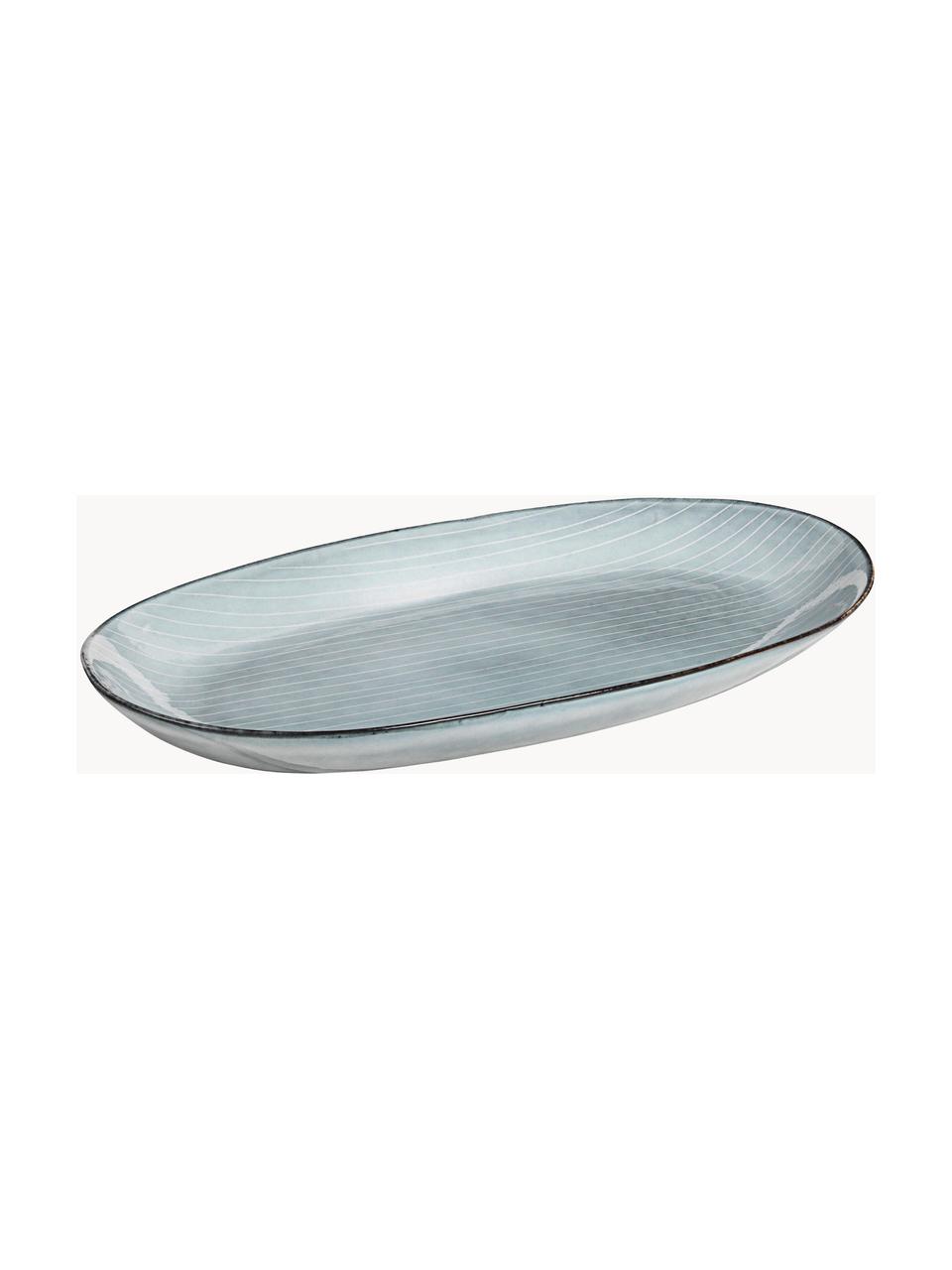 Ručně vyrobený servírovací talíř Nordic Sea, D 30, Kamenina, Šedomodrá, tečky, D 30 cm, Š 17 cm