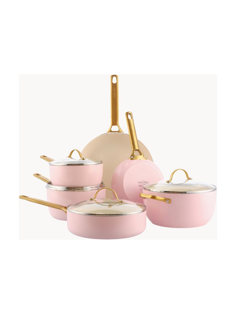 Batterie de cuisine avec revêtement antiadhésif Padova, 10 élém., Rose, blanc crème, doré, Lot de différentes tailles