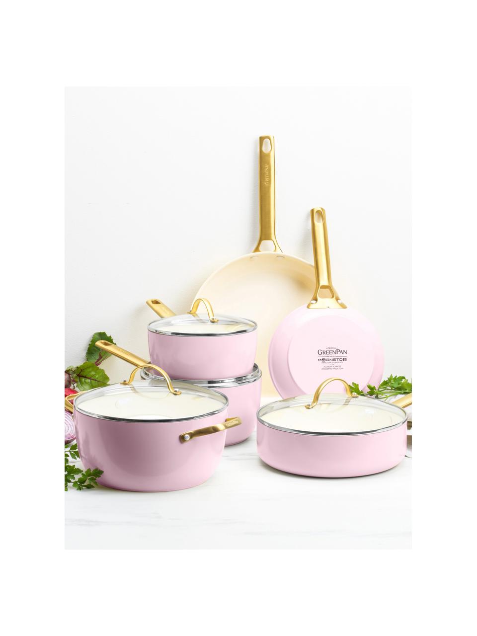 Batterie de cuisine avec revêtement antiadhésif Padova, 10 élém., Rose, blanc crème, doré, Lot de différentes tailles