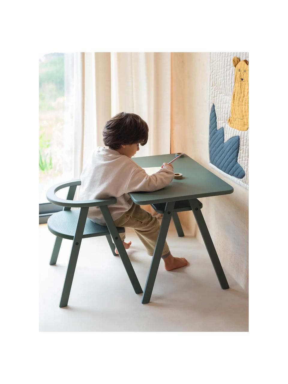 Bureau en hêtre pour enfant Growing Green, Bois de hêtre, contreplaqué, Vert foncé, larg. 70 x prof. 45 cm