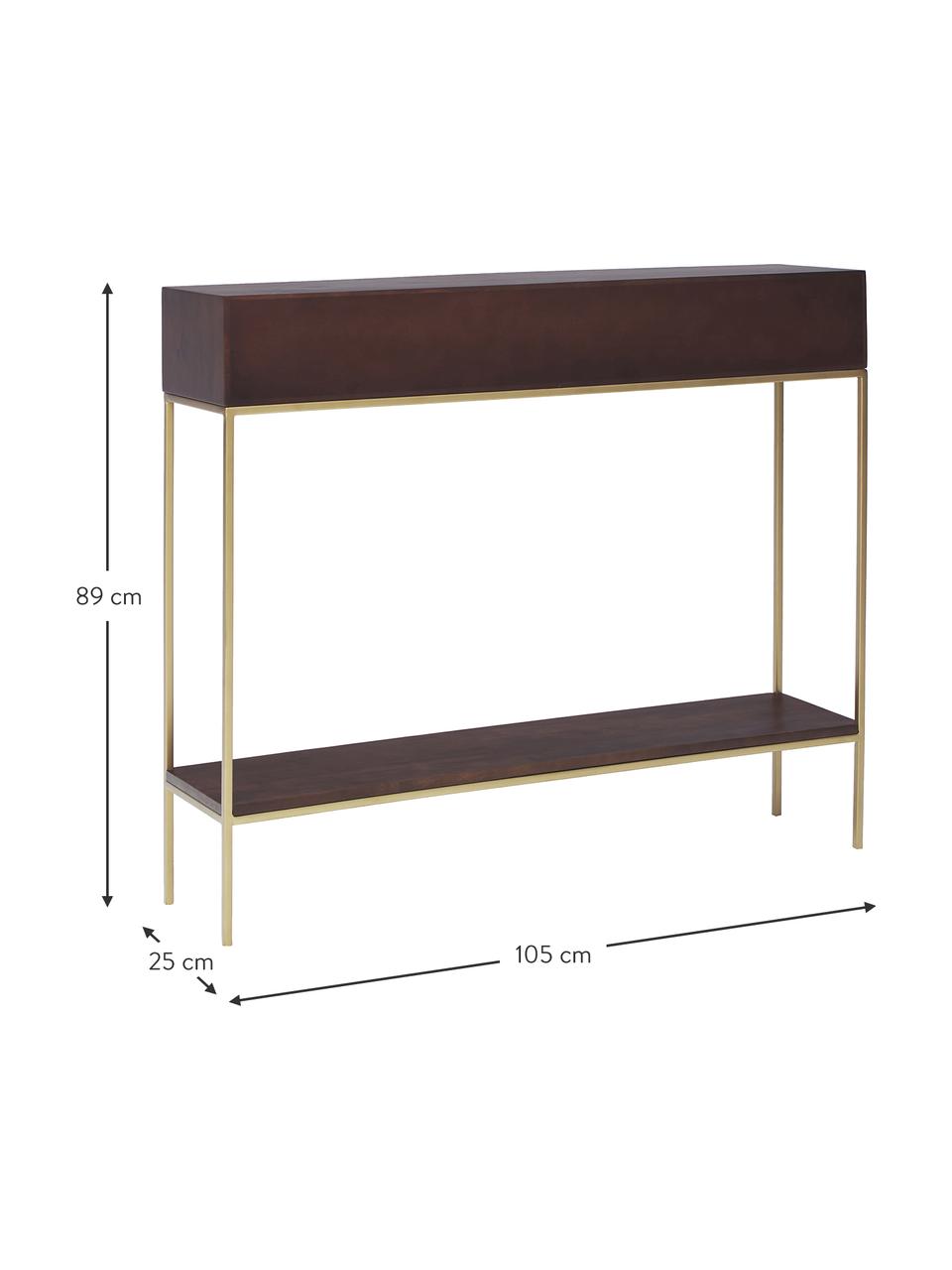 Massivholz Konsole Lyle mit offenen Fächern, Gestell: Metall, pulverbeschichtet, Mangoholz, Goldfarben, B 105 x H 89 cm