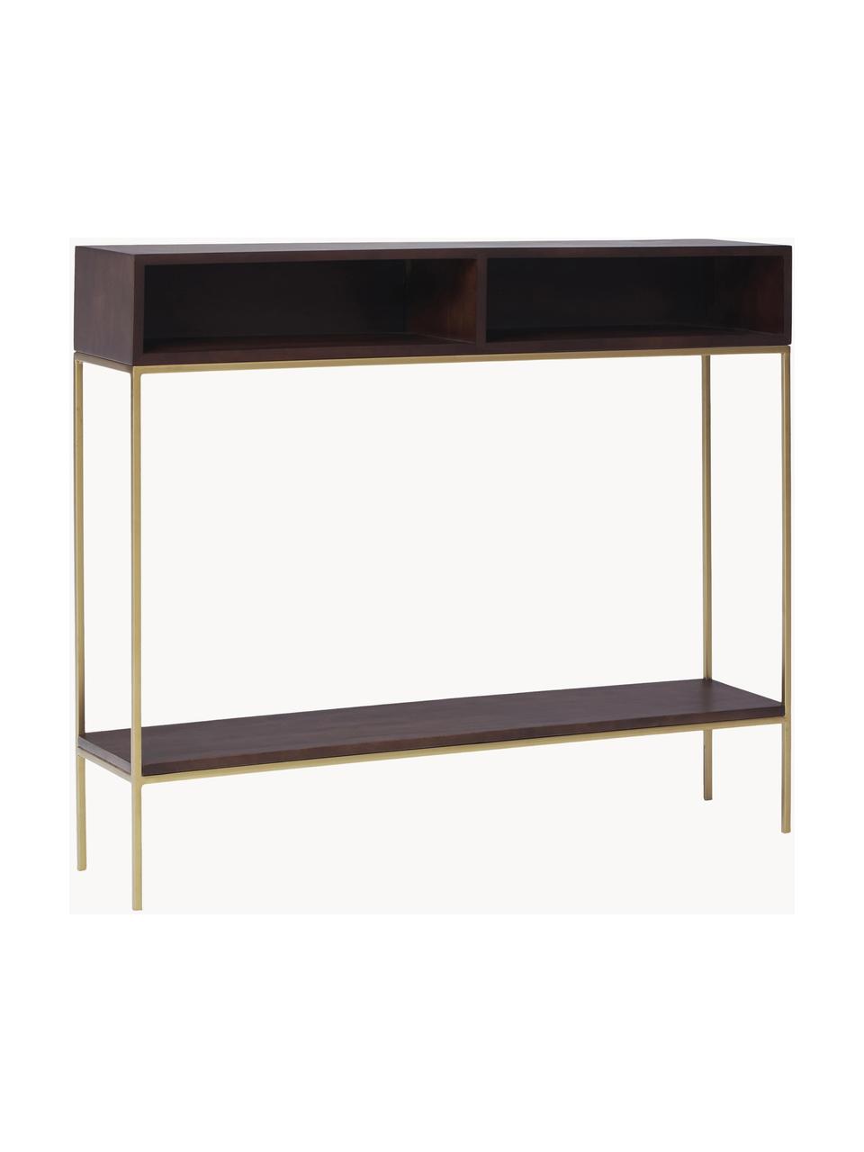 Consola de recibidor de madera maciza Lyle, Estructura: metal con pintura en polv, Madera de mango, dorado, An 105 x Al 89 cm