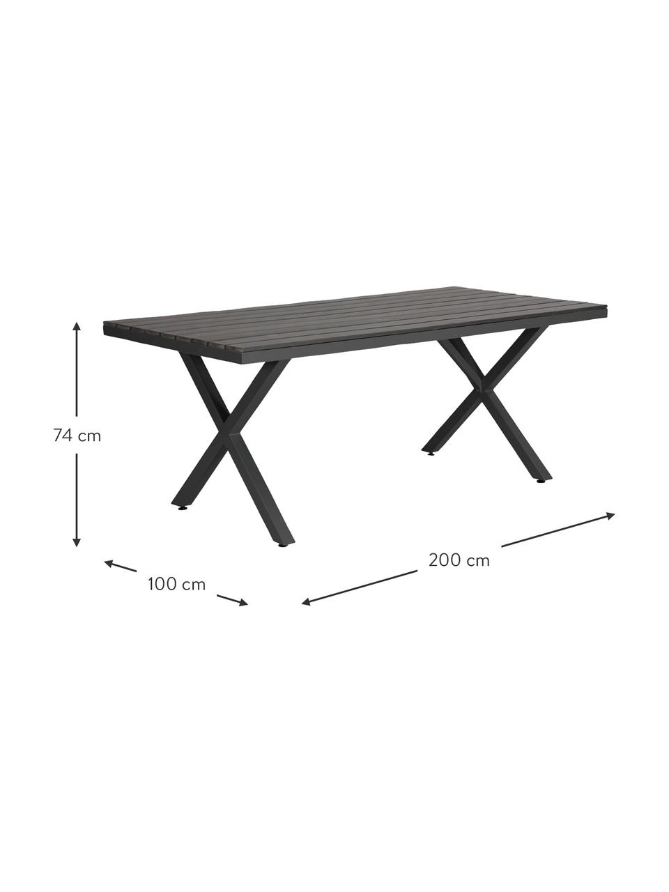 Tuin eettafel Leone, Tafelblad: hout, Frame: gecoat metaal, Zwart, B 200 x D 100 cm