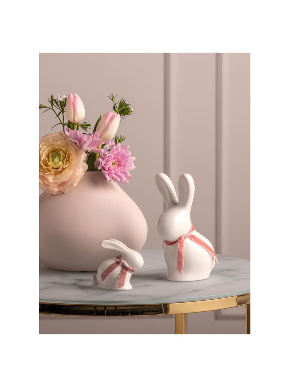 Lapin de Pâques en porcelaine Pesaro, 2 pièces, Porcelaine, Blanc, rose, larg. 11 x haut. 15 cm