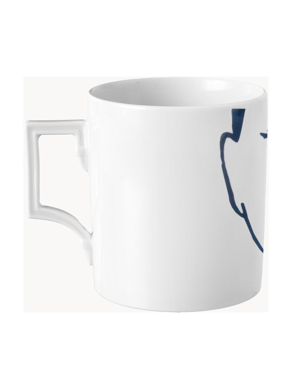 Handgefertigte Tasse Carol aus Porzellan, Porzellan, Weiß, Dunkelblau, Ø 8 x H 9 cm, 250 ml