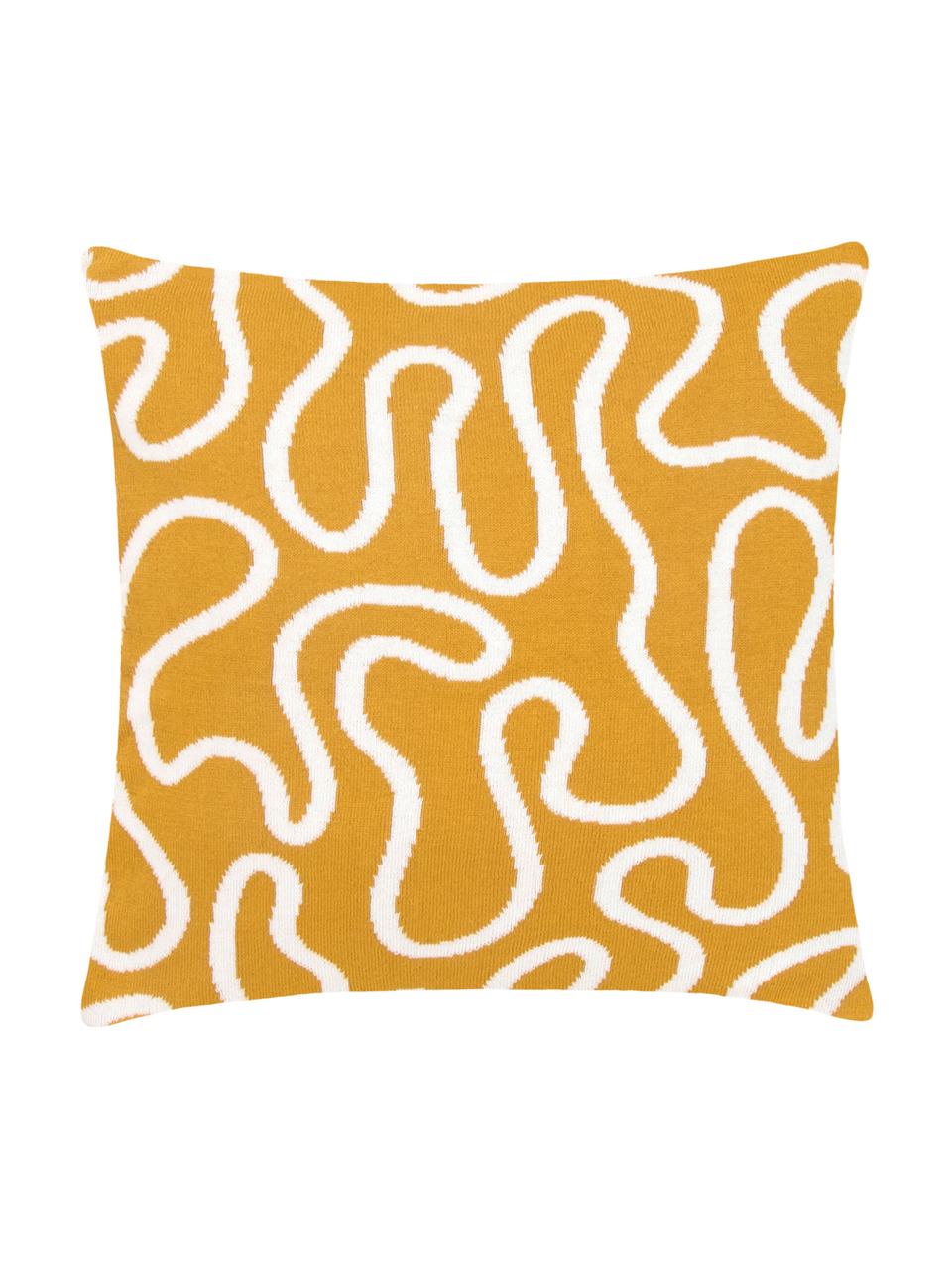 Jemný pletený obojstranný poťah na vankúš Amina s abstraktným vzorom čiar, Žltá/biela