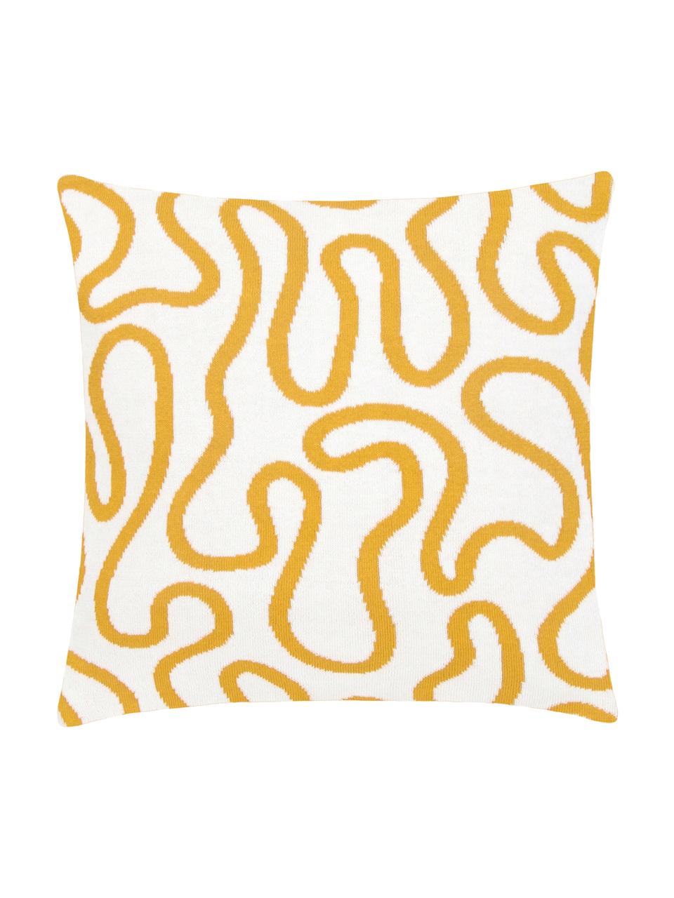 Housse de coussin réversible en maille fine jaune Amina, Jaune/blanc