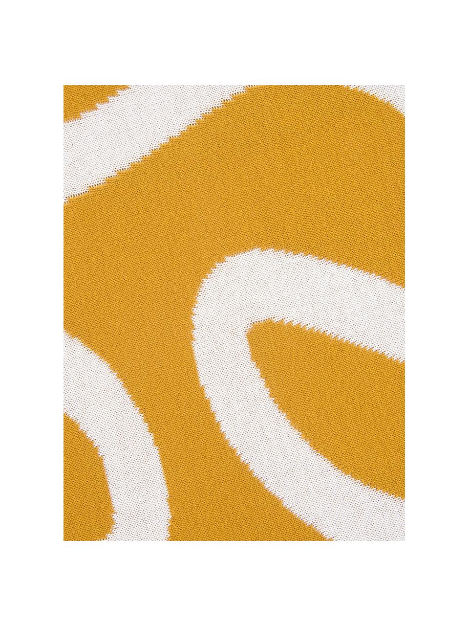 Housse de coussin réversible en maille fine jaune Amina, Jaune/blanc