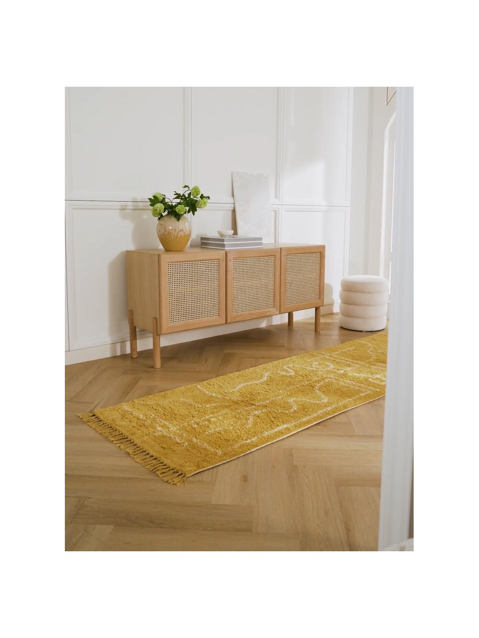 Ręcznie tuftowany chodnik z bawełny z frędzlami Asisa, Żółty, S 80 x D 250 cm