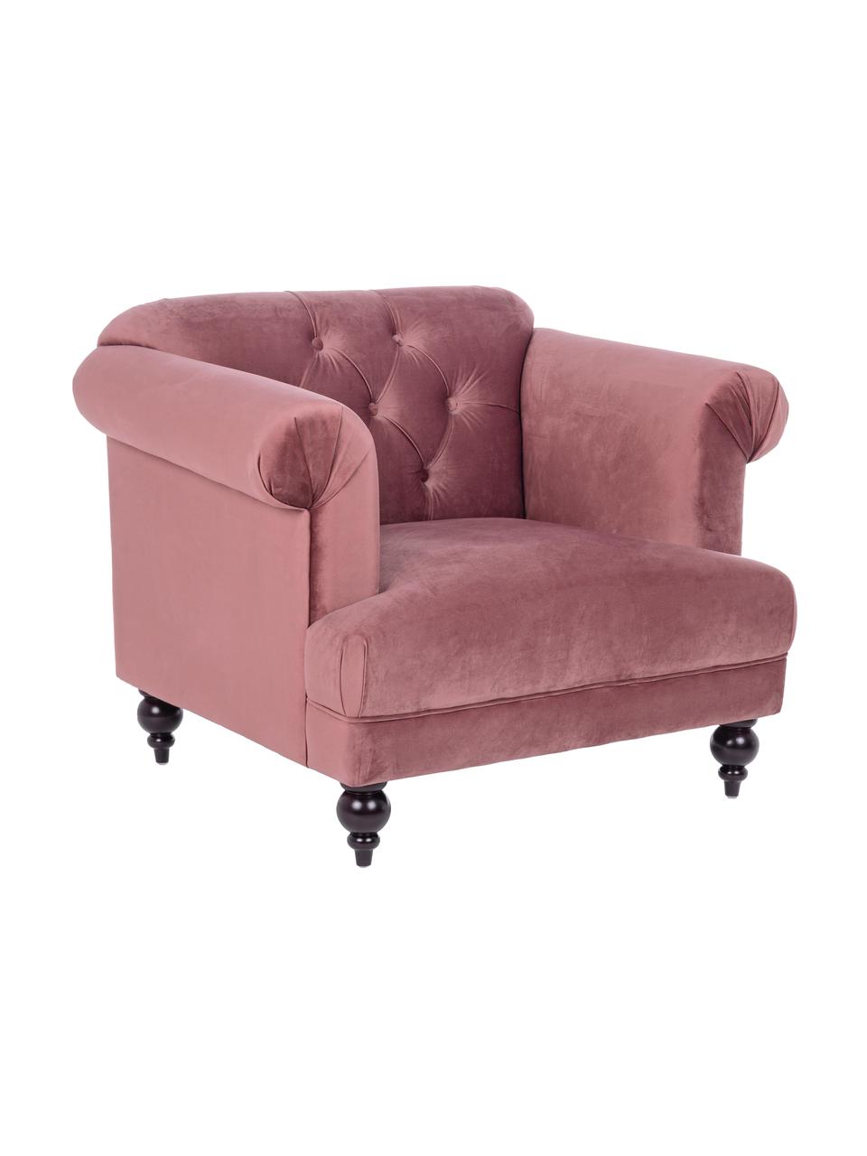 Sillón de terciopelo Blossom, Tapizado: terciopelo de poliéster, Patas: madera de caucho recubier, Rosa palo, An 97 x F 82 cm