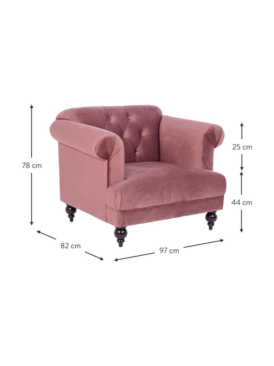 Sillón de terciopelo Blossom, Tapizado: terciopelo de poliéster, Patas: madera de caucho recubier, Rosa palo, An 97 x F 82 cm