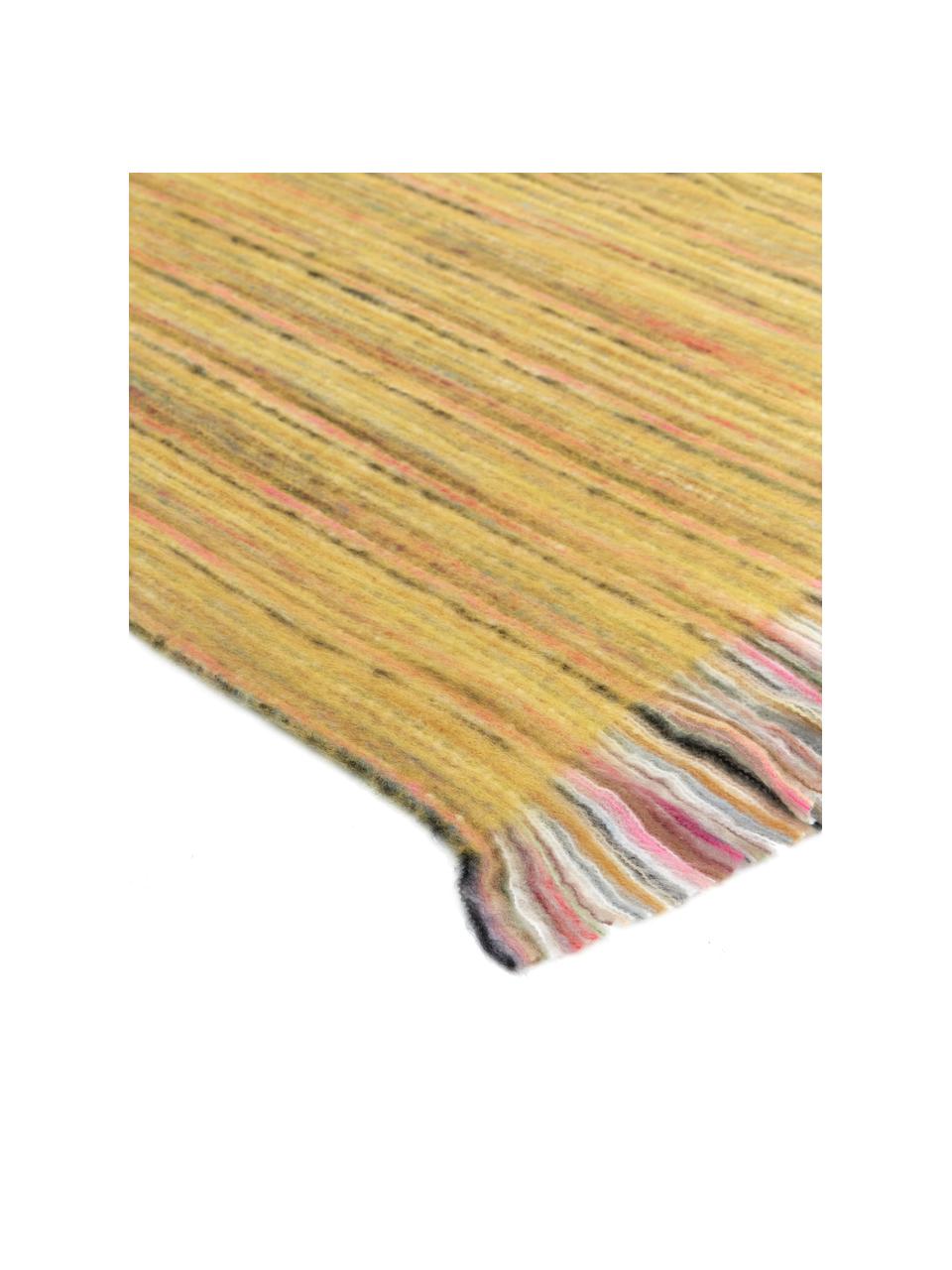 Plaid maculato con frange Ayana, 100% acrilico, Giallo, multicolore, Larg. 130 x Lung. 190 cm